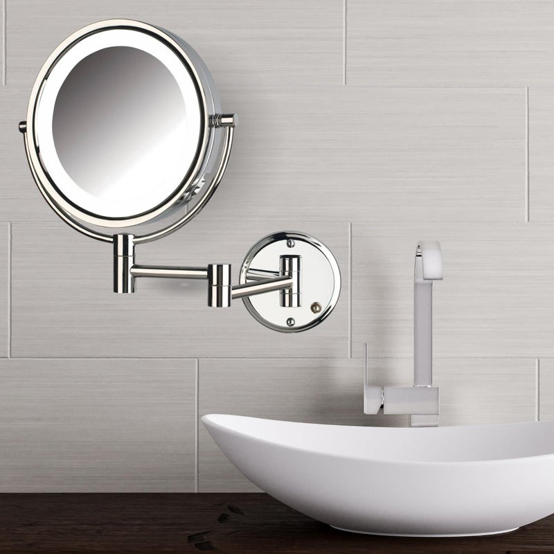 JERDON Wall-Mounted Makeup Mirror with Lights - Chrome Lighted Makeup Mirror with 8X Magnification - Model HL88CL - Image 2